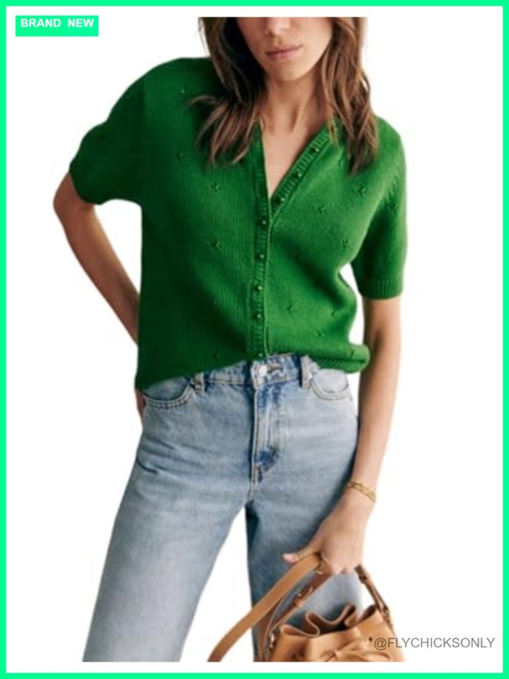 Women's Cotton Cardigan Sweater Short Sleeve Crochet Knit Top